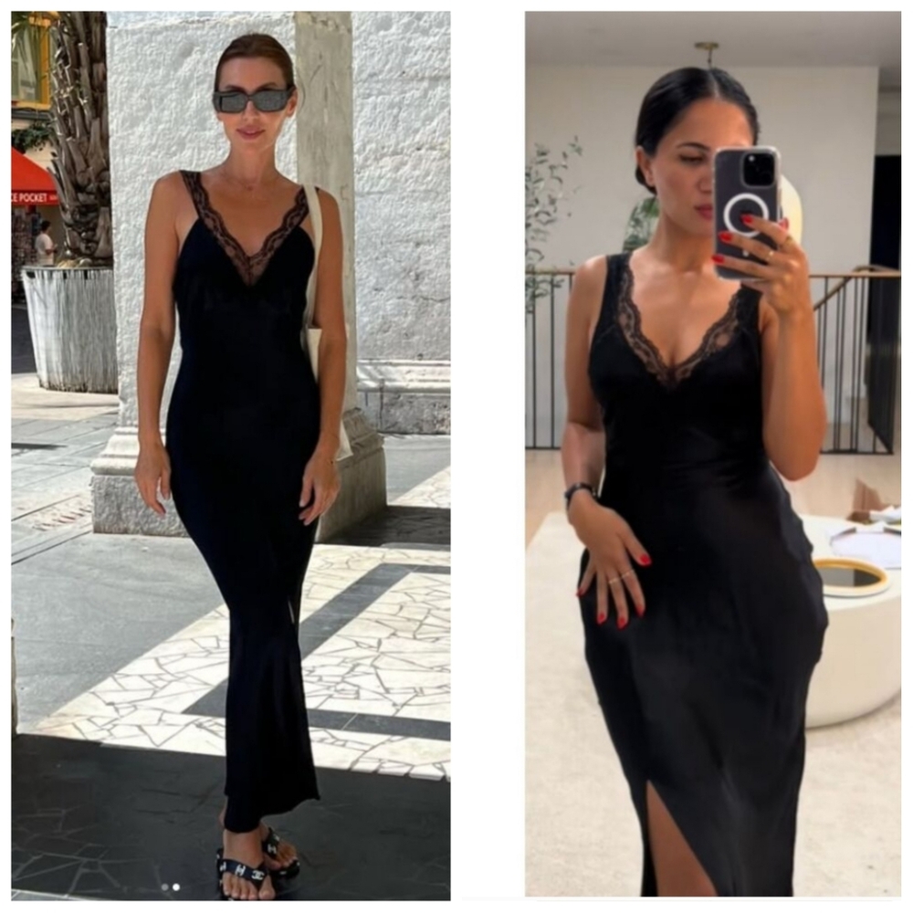 Zara Black Lace-Trim Maxi Dress